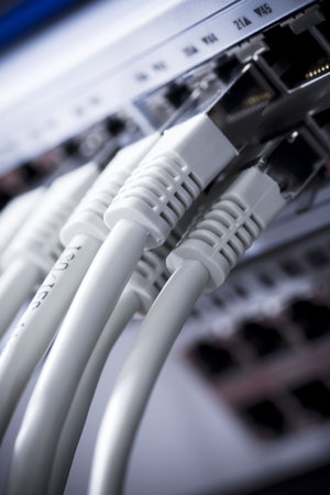 Network cables connected to a switch