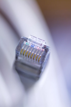 Macro shot of network connection lan cable