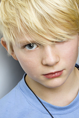 young blond caucasian boy portraitの写真素材
