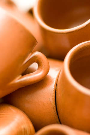 dusty cups from clay selective focusの写真素材
