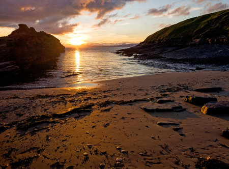 Seaside in Bundoran town on sunset in County Donegal, Irelandの写真素材