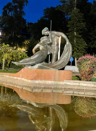 Palanga, Lithuania - 16 July, 2022. Monument dedicated to Jurate and Kastytis (sculptor N. Gaigalaite, 1959) in Palanga resort townのeditorial素材