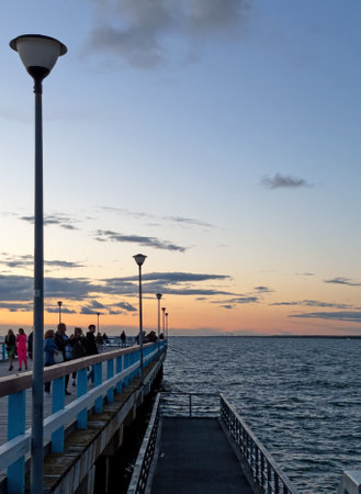 Palanga, Lithuania - 16 July, 2022. Colorful sunset on Baltic Sea in Palanga town Lithuania, Europeのeditorial素材