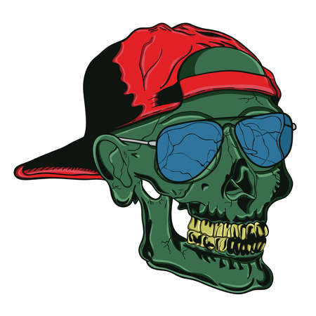 Cool skull with sunglasses and hat flipped backwardsのイラスト素材
