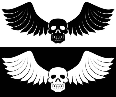 Winged Skull Set : Set of two black skulls with wings.のイラスト素材
