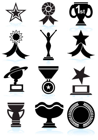 Award Icons Black : Set of award images in a variety of shapes and styles.のイラスト素材