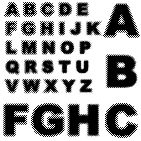 halftone pattern alphabet set blackのイラスト素材
