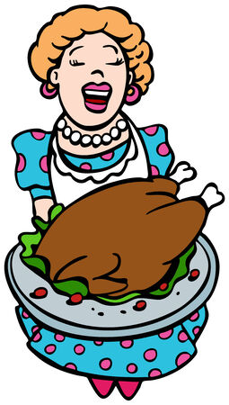 Mom serving turkey isolated on a white background.のイラスト素材