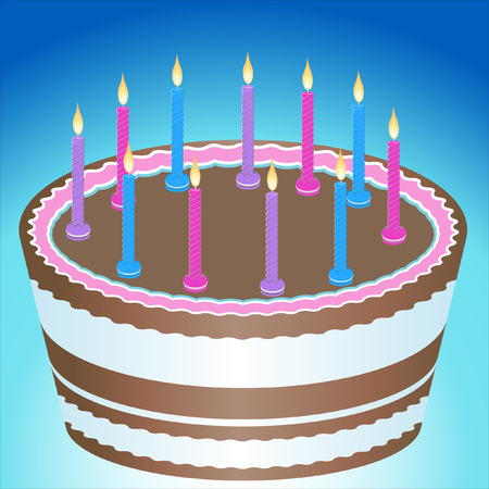 Birthday Cake with candles isolated on blue background.のイラスト素材