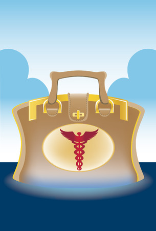 medical bag on a glowing sky background image.のイラスト素材
