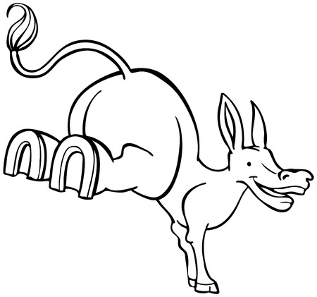  Stubborn Mule Cartoon Line Art isolated on a white background.のイラスト素材