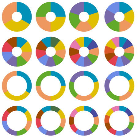 Set of wheel business chart icons in a variety of segments isolated on white.のイラスト素材