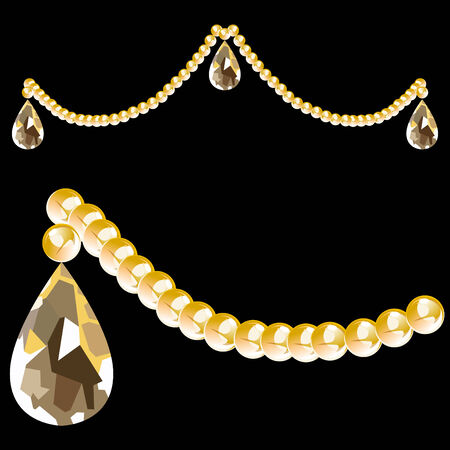 String of crystal beads and teardrop shape isolated on a black background.のイラスト素材