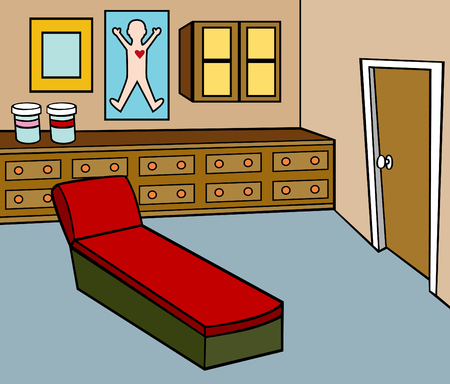 Cartoon drawing of a health care exam room.のイラスト素材