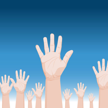 An image of a crowd of raised hands.のイラスト素材
