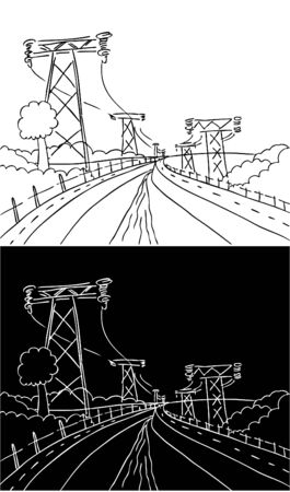 Powerlines Dam Landscapeのイラスト素材
