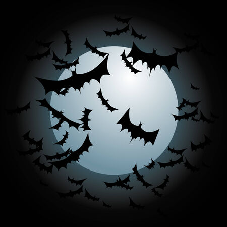 An image of bats flying with a full moon.のイラスト素材