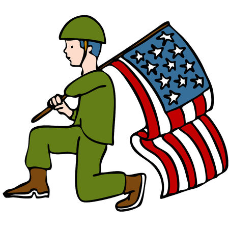 An image of a veteran soldier holding an American flag.のイラスト素材