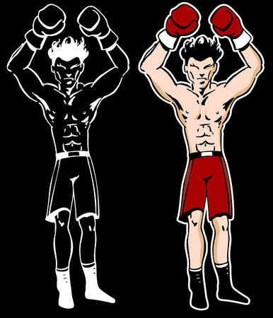 An image of a winning fighter wearing boxing gloves.のイラスト素材