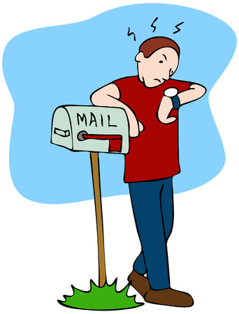 An image of a man waiting for the mailman to bring the mail.のイラスト素材