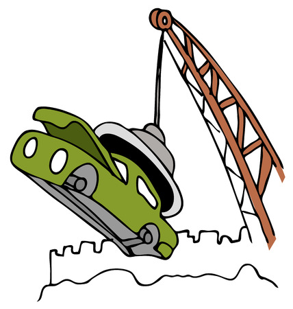 An image of a damaged car in a junk yard.のイラスト素材
