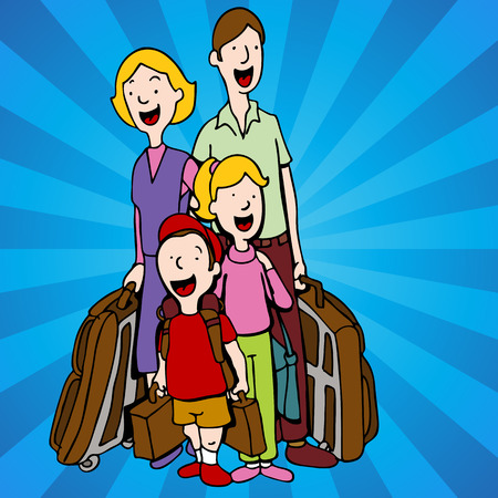 An image of a family of hotel guests with luggage.のイラスト素材