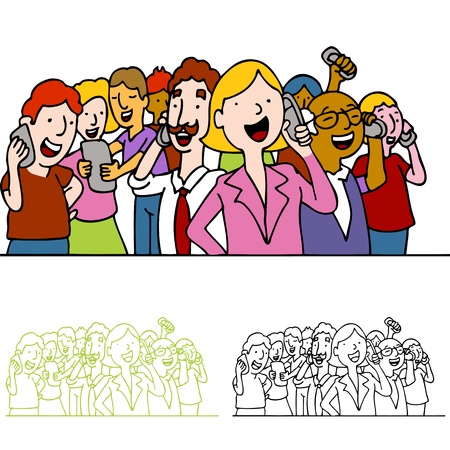 An image of a crowd of people using mobile telephones.のイラスト素材