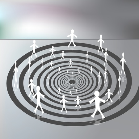An image of a people walking along a downward spiral path.のイラスト素材