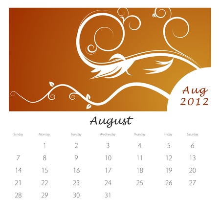An image of a August 2012 vine swirl calendar.のイラスト素材