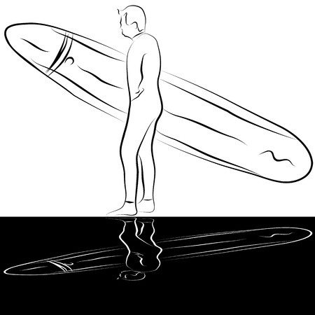 An image of a surfer with surfboard line drawing.のイラスト素材