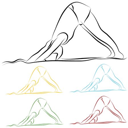 An image of a woman doing yoga line drawing.のイラスト素材
