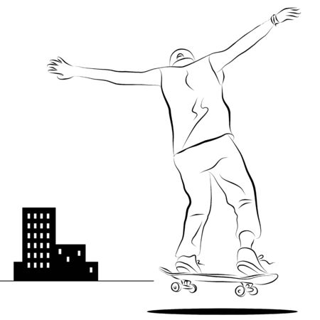 An image of a man riding a skateboard line drawing.のイラスト素材