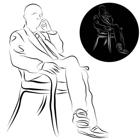 An image of a businessman talking on a phone line drawing.のイラスト素材