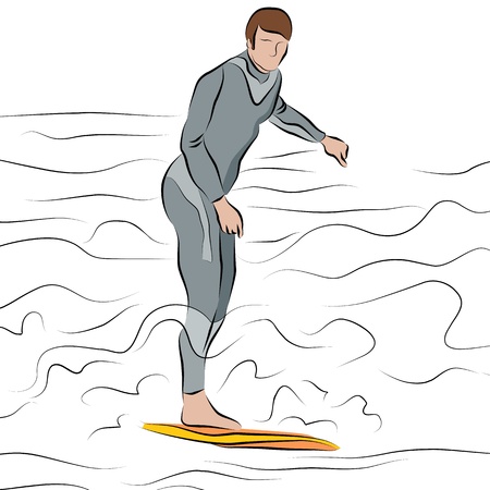 An image of a man surfing in the ocean line drawing.のイラスト素材