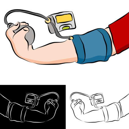 An image of a man getting a blood pressure test.のイラスト素材