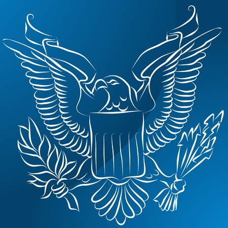 An image of an eagle with shield on blue background.のイラスト素材