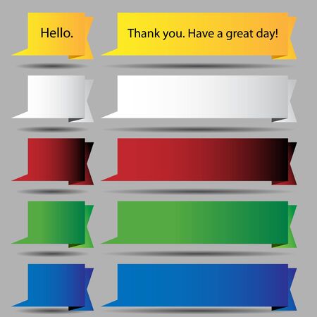 An image of a gold folded speech bubble ribbon button set.のイラスト素材