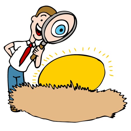 An image of a man using a magnifying glass to look at a nest egg.のイラスト素材