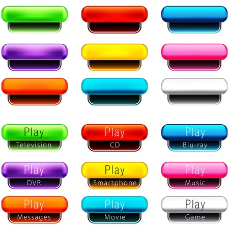 An image of a play pill shaped button set.のイラスト素材