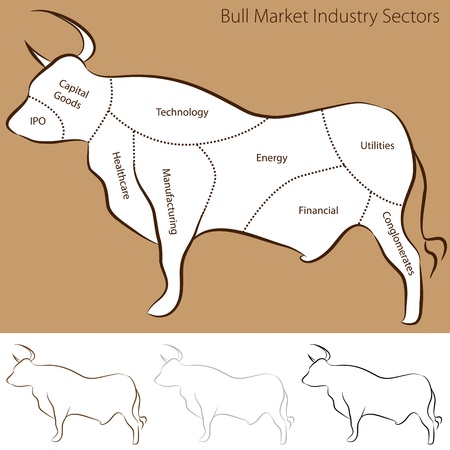 An image of a bull market industry sectors chart.のイラスト素材