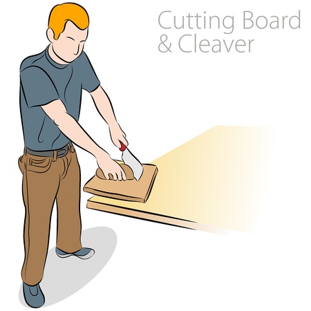 An image of a man using a cutting board and a meat cleaver.のイラスト素材