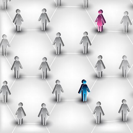 An image of a man and a woman connected through a social network.のイラスト素材