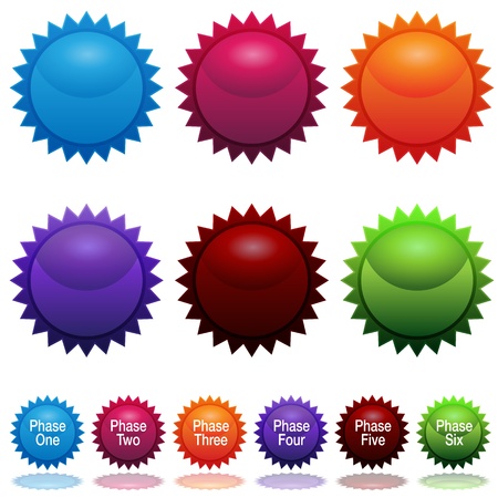 An image of a six phase sun star sticker icon set.のイラスト素材