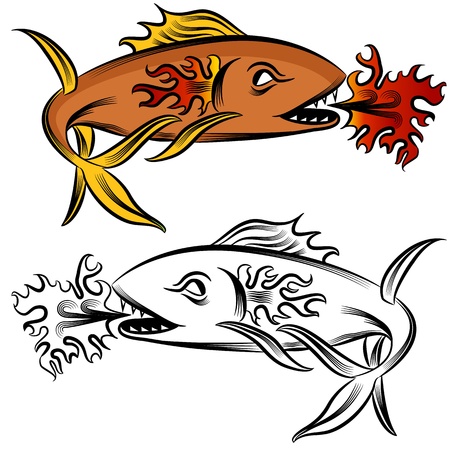 An image of a fire fish drawing.のイラスト素材