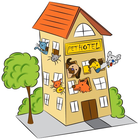 An image of a cat and dog pet hotel.のイラスト素材