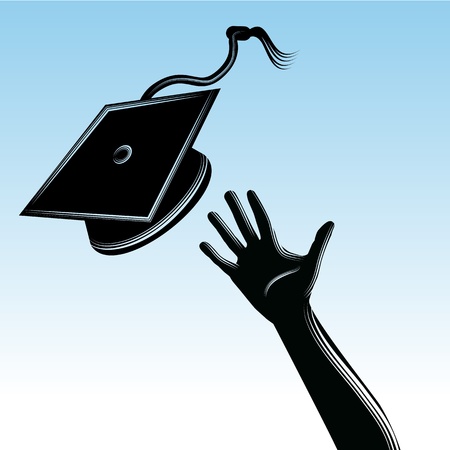 An image of a hand tossing a graduation cap.のイラスト素材