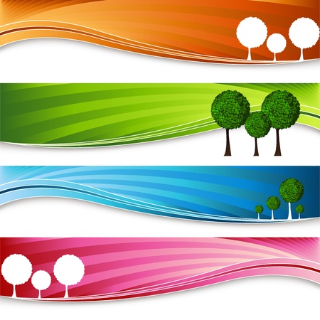 An image of a set of orchard tree banners.のイラスト素材