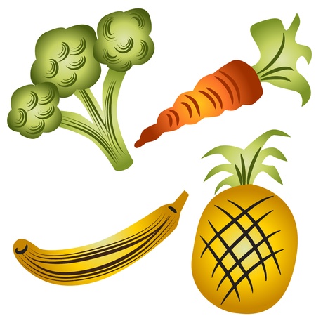 An image of broccoli, carrot, banana and pineapple.のイラスト素材