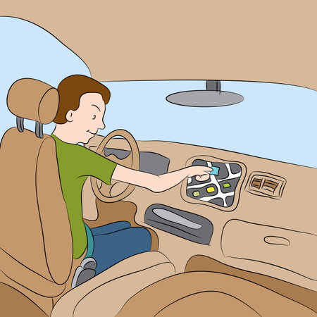 An image of a man using his car GPS navigation system のイラスト素材