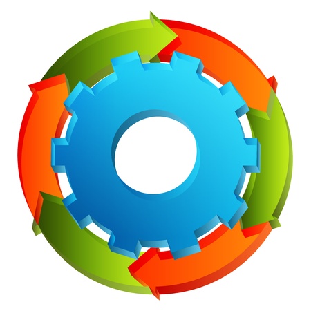 An image of a cog wheel arrow chart.のイラスト素材